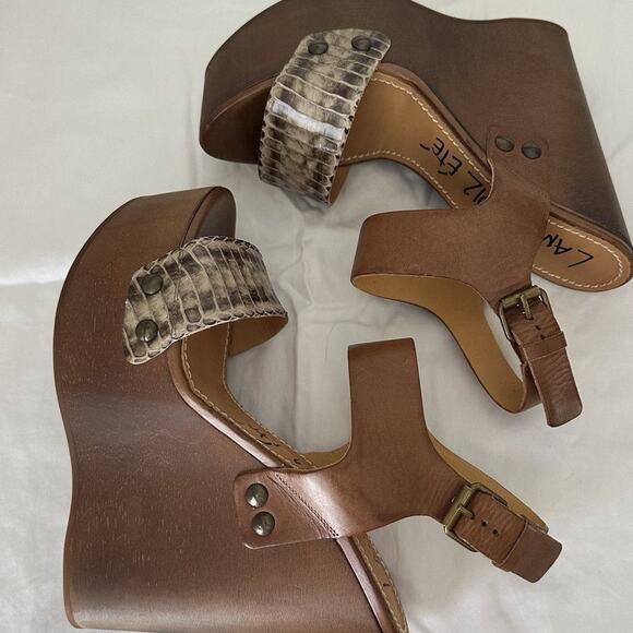 Lanvin Watersnake Wooden Wedge Sandal EU 39 Platform Super High - Picture 3 of 10